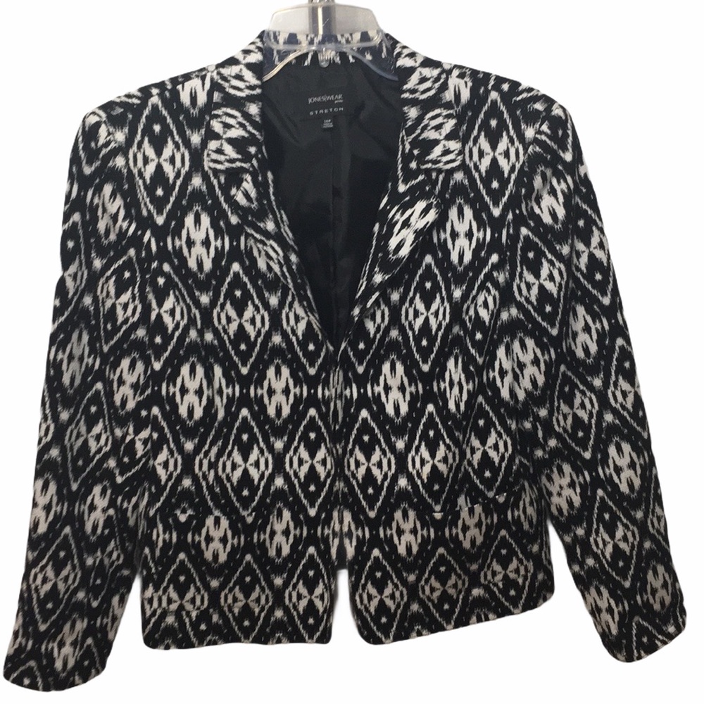 Jones Wear Stretch Tribal Print Suit Blazer Jacket